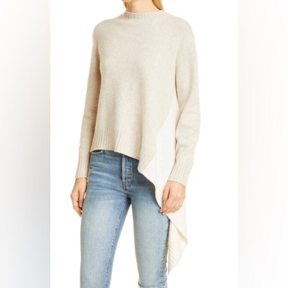 NAADAM Sweater Mock Neck Asymmetrical Hem Wool Cashmere Sweater Beige White M